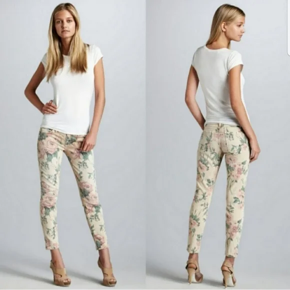 Current Elliott The Stiletto Haystack Floral Cropped Ankle Jeans - Picture 1 of 11